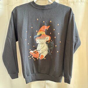 Vtg Cliff Engle Womens Sweatshirt Halloween Cat Bear Glitter Long Sleeve 19011